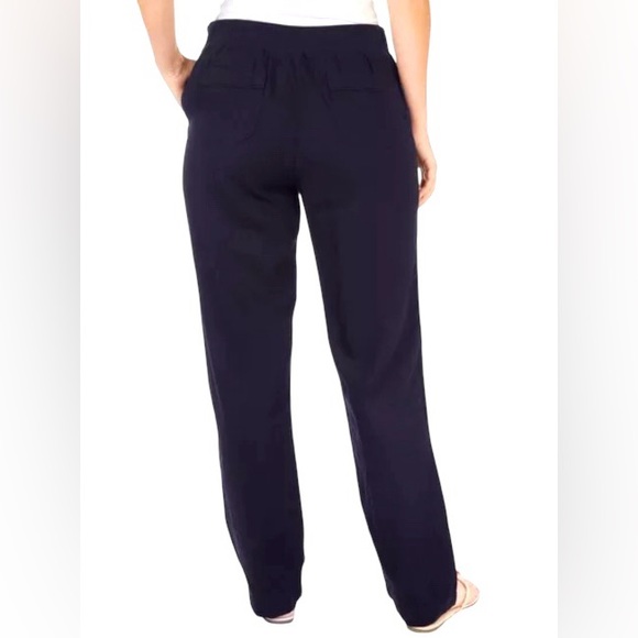 🍀NWT Women’s Solid Pull On Drawstring Soft Linen Pants Navy Blue - Picture 2 of 5